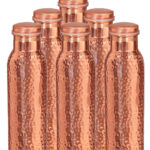 Six Copper Lacquire Hammered Bottles