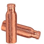 Two Copper Lacquire Hammered Bottles