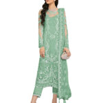 Soft Cyan Heavy Net Pakistani Suit
