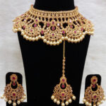 121B Maroon Bridal Wear Necklace Set With Maang Tika