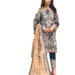 Oxford Blue Heavy Faux Georgette With Embroidery