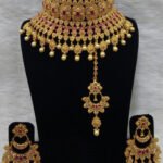 79B Maroon Pearl Bridal Wear Necklace Set With Maang Tika