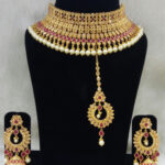 134A Maroon Bridal Wear Necklace Set With Maang Tika