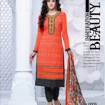 0009 Deep Orange and Black Cambric Cotton Straight Suit