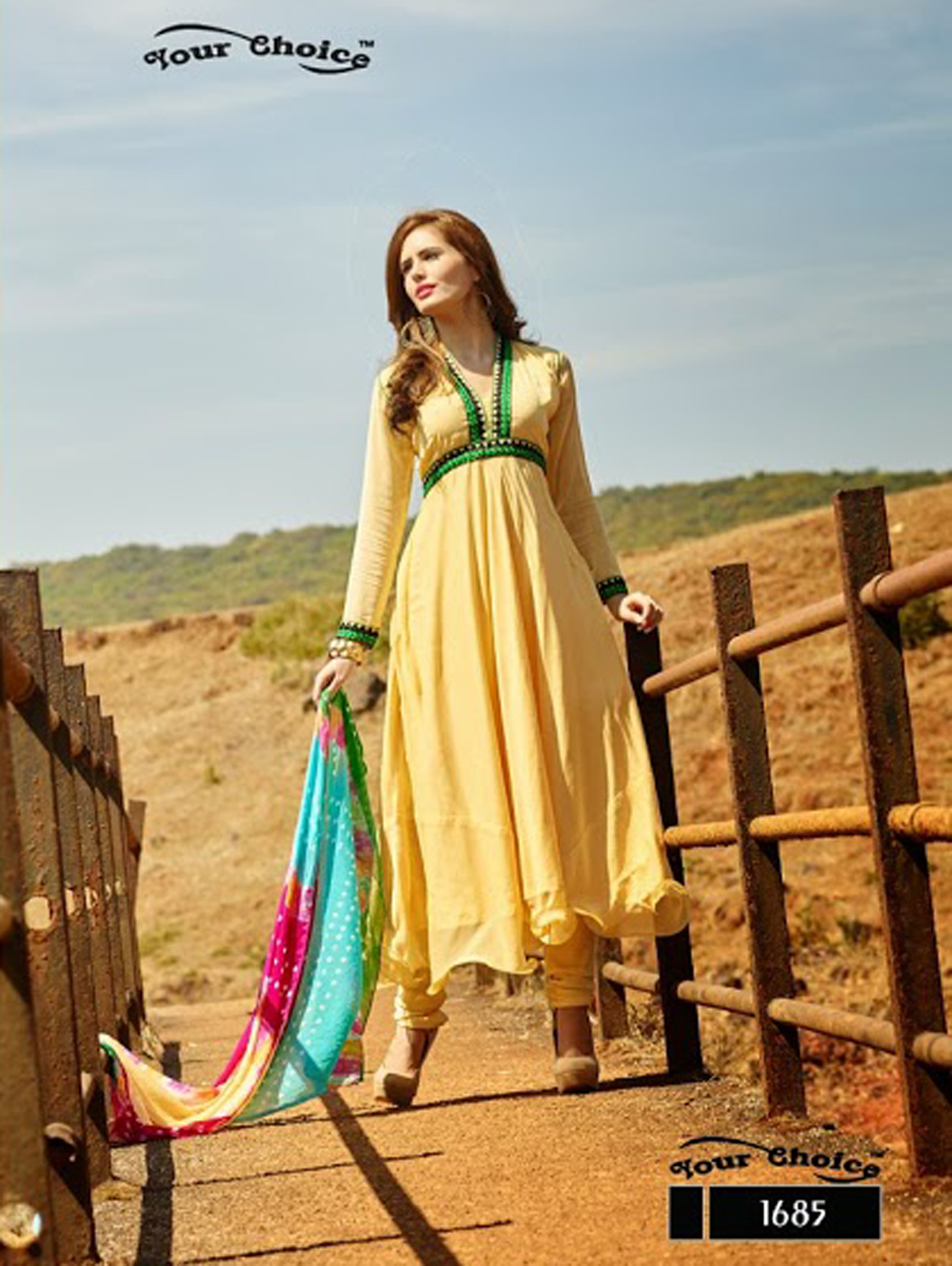 1685 Cream Chiffon Anarkali Suit