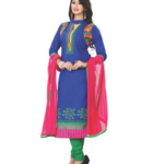 2681 Royal Blue and Pink Satin Cotton Straight Suit