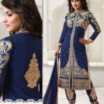 NavyBlue and Golden Party Wear Georgette Straight Replica