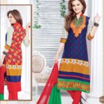 5010 Navy Blue and Red Cotton Straight Suit