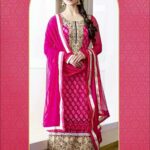 10604DeepPink and White Georgette Straight Suit