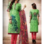 006A ParrotGreen and HotPink Lawn Cotton Chudidar Suit