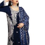 Oxford Blue Heavy Faux Georgette With Embroidery
