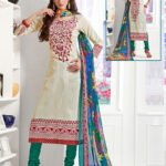 1009Ivory and SpringGreen Daily Wear Satin Cotton Straight Suit