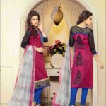 71009Black DarkPink and RoyalBlue Chanderi Straight Suit