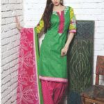 01Green and Pink Cotton Satin Pakistani Suit