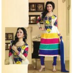 3005White and Blue Cotton Anarkali Suit