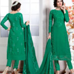 19018ForestGreen Georgette Party Wear Straight Suit