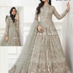 Grayish Lime Green Designer Anarkali Suit