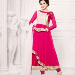 10087BrightPink and White Party Wear Georgette Anarkali Suit