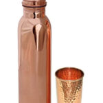 One Plain Copper Bottle And One Hammered Copper Glass