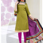 3008MehandiGreen and Pink Bhagalpuri Daily Wear Chudidar Suit