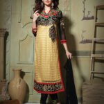 6107SandyBrown and Beige Party Wear Pure Nett Straight Suit