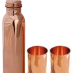 One Plain Copper Bottle And Two Plain Copper Glasses