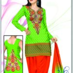 802 Light Green Olive Green and OrangeRed Banarasi Jacquard Dress Material