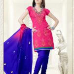 1001 Magenta and Blue Georgette Jacquard Dress Material
