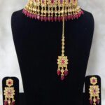 127B Maroon Bridal Wear Necklace Set With Maang Tika