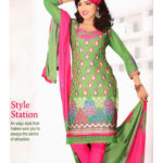 1012YellowGreen and DeepPink Georgette Chudidar Suit