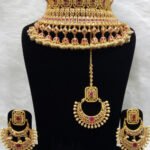 117B Maroon Bridal Wear Necklace Set With Maang Tika