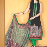 0777B Black and Green Cotton Jacquard Straight Suit