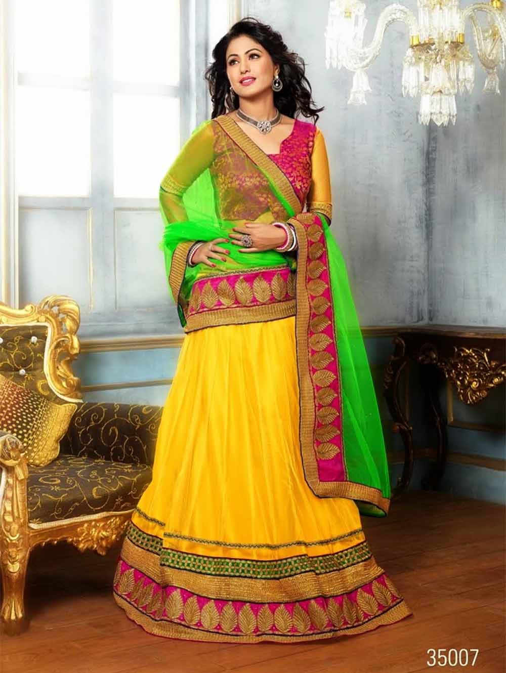 Parrot Green Designer Banarasi Brocade Fabric with Cancan Lehenga Choli  Dupatta