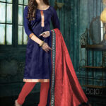 5010NavyBlue and FirebrickRed Banarasi Jacquard Daily Wear Straight Suit