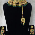 127C Green Bridal Wear Necklace Set With Maang Tika