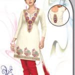 809 Ivory and Red Banarasi Jaquard Dress Material