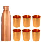One Plain Copper Bottle And Six Emboss Copper Glasses