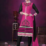 105Magenta and Black Daily Wear Embroidered Satin Cotton Designer Suit