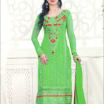 12003ParrotGreen and Red Georgette Straight Suit