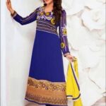 5007 Navy Blue and Yellow Georgette Anarkali Suit