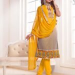 8012 Yellow Designer Straight Suit