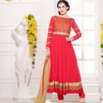 10085RoseRed Party Wear Georgette Anarkali Suit