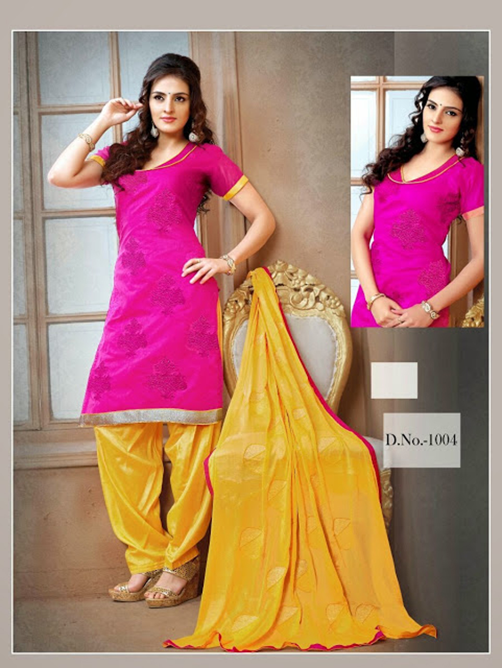 Bright Yellow Suit with Pink Leheriya Dupatta - Rana's by Kshitija