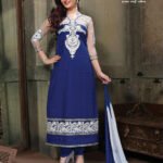 710 Blue and White Pure Cotton Long Straight Suit