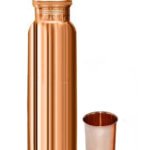 One Plain Copper Bottle And One Plain Copper Glass