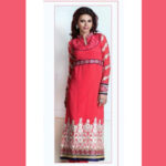 202RoseRed and Silver Designer Georgette Straight Suit