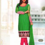 1009Green and Pink Party Wear Russel Net Salwar Suit