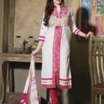 5710 Pink and White Pure Cotton Party Wear Long Straight Suit