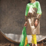 0843C Green and Brown Satin Cotton Straight Suit