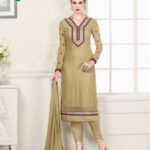 8002Burlywood Party Wear Embroidered Georgette Brasso Straight Suit